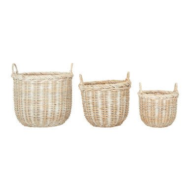 Argento Whitewash Rattan Storage Baskets - Set of 3