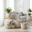 Argento Whitewash Rattan Storage Baskets - Set of 3