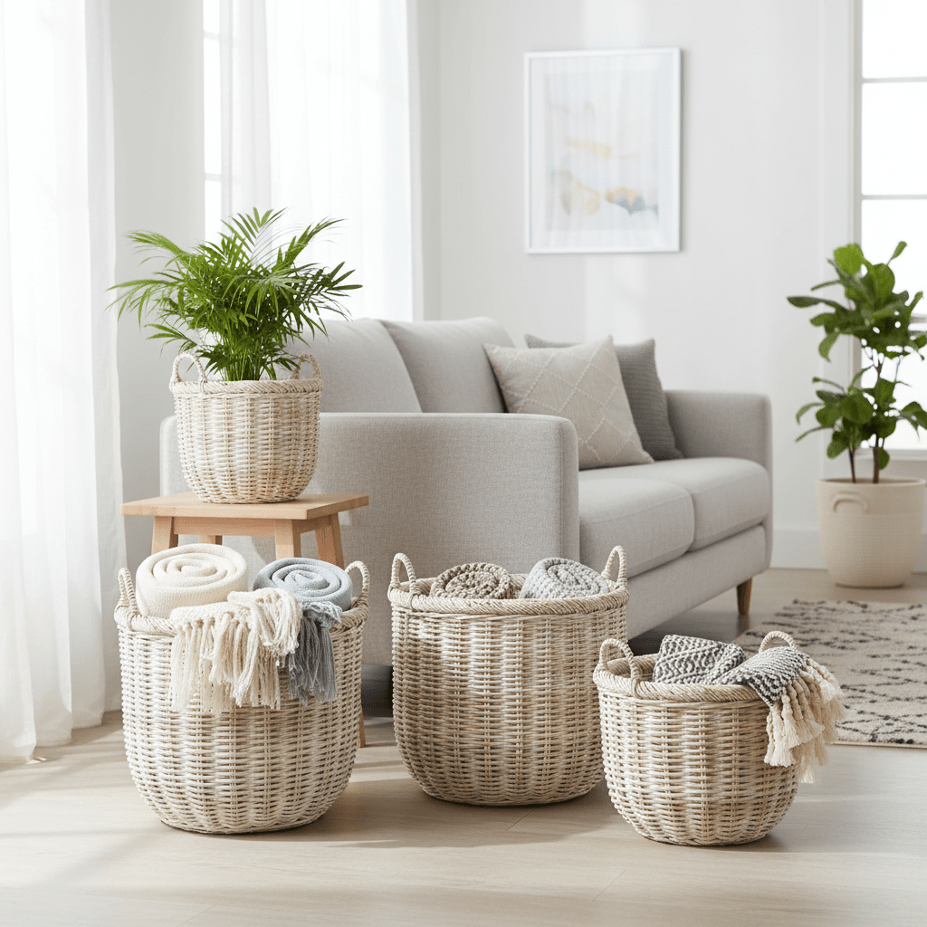 Argento Whitewash Rattan Storage Baskets - Set of 3