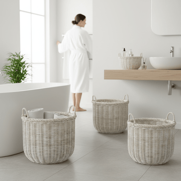 Argento Whitewash Rattan Storage Baskets - Set of 3