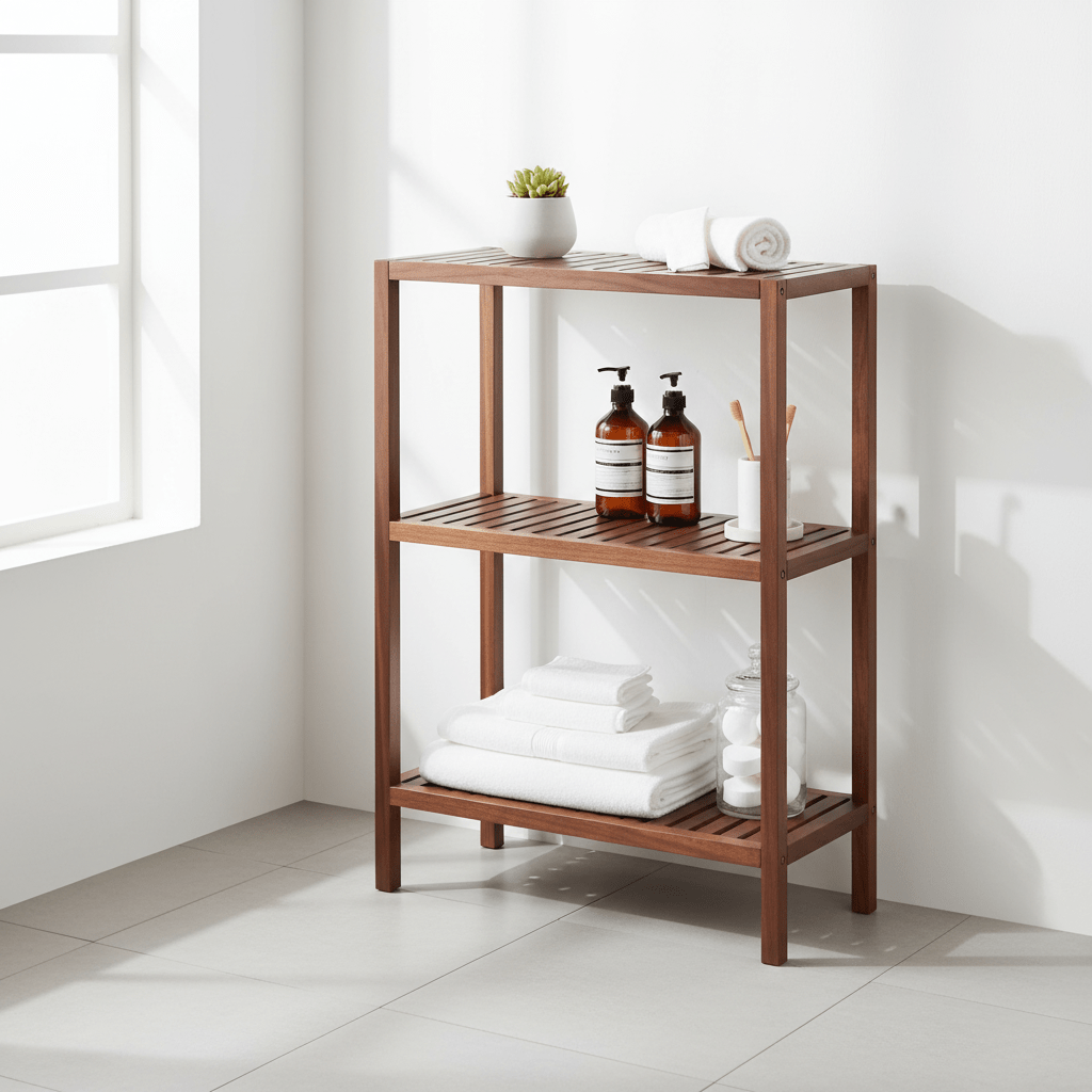 Arla 3 Tier Walnut Wood Bathroom Shelf Unit