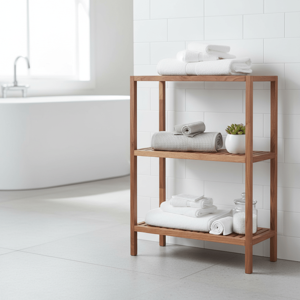 Arla 3 Tier Walnut Wood Bathroom Shelf Unit