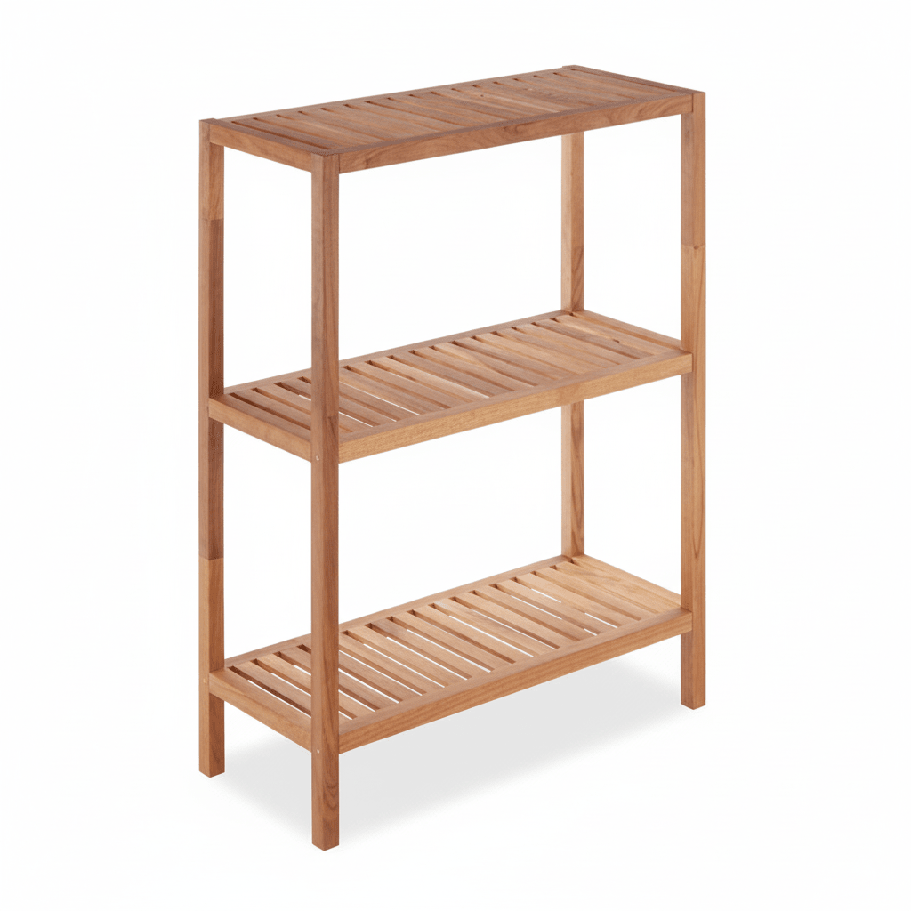 Arla 3 Tier Walnut Wood Bathroom Shelf Unit
