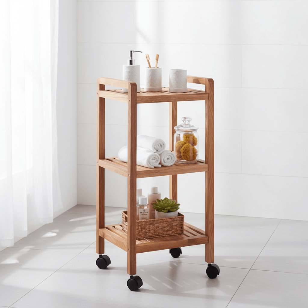 ARLA 3 Tier Walnut Wood Bathroom Trolley