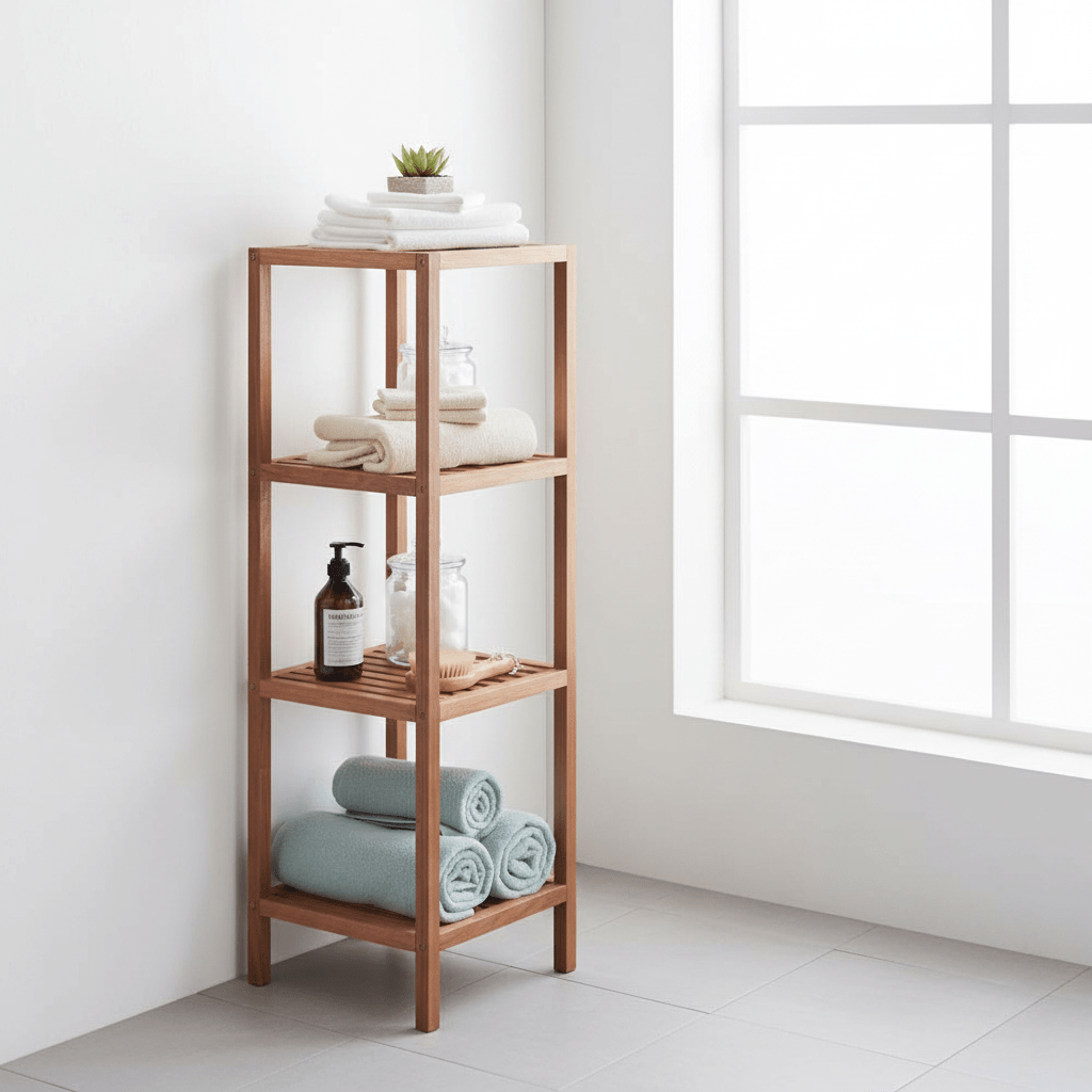 ARLA 4 Tier Walnut Wood Bathroom Shelf Unit