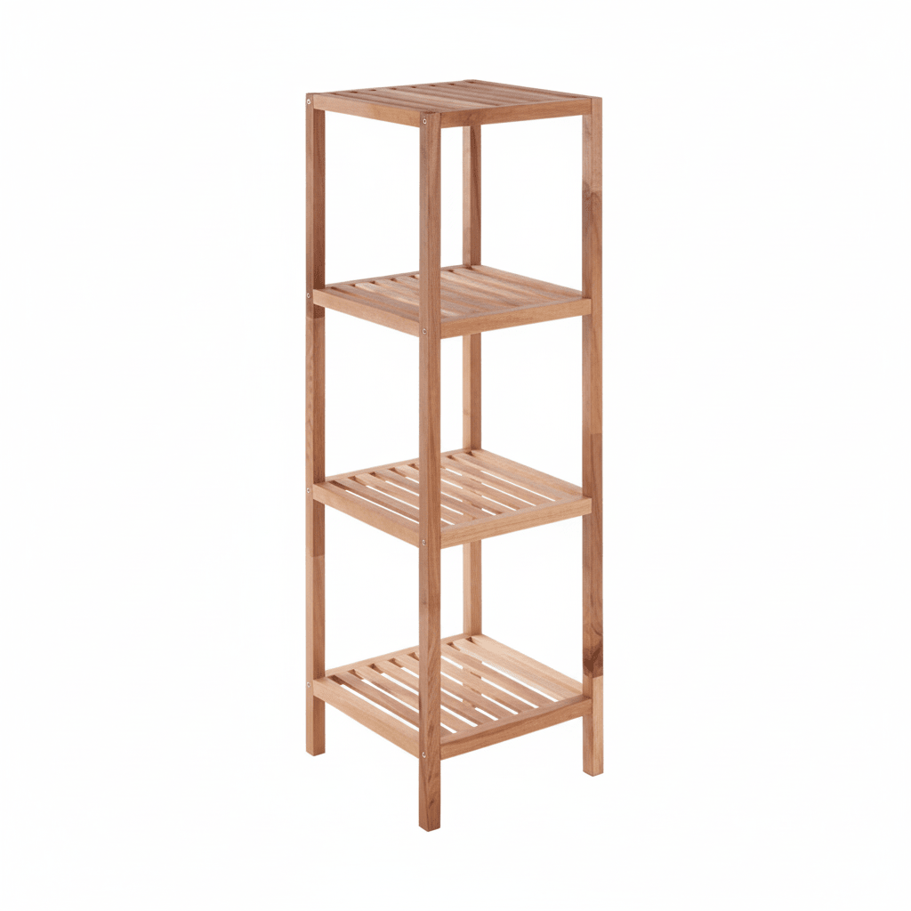 ARLA 4 Tier Walnut Wood Bathroom Shelf Unit