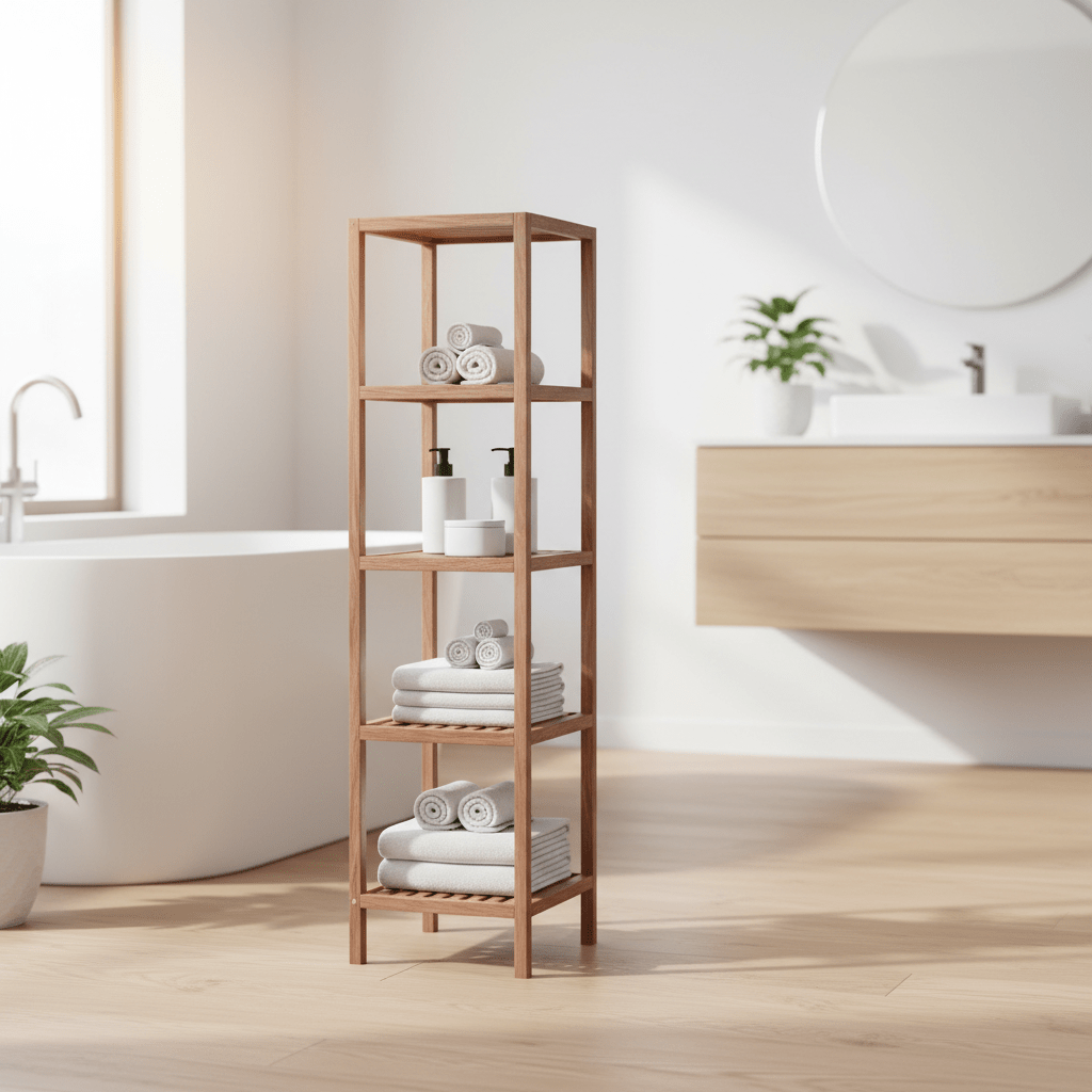 ARLA 5 Tier Walnut Wood Bathroom Shelf Unit