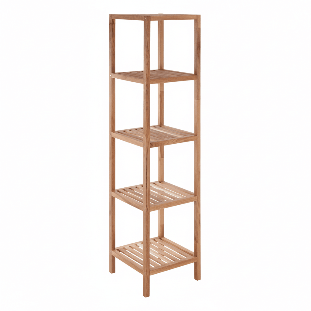 ARLA 5 Tier Walnut Wood Bathroom Shelf Unit