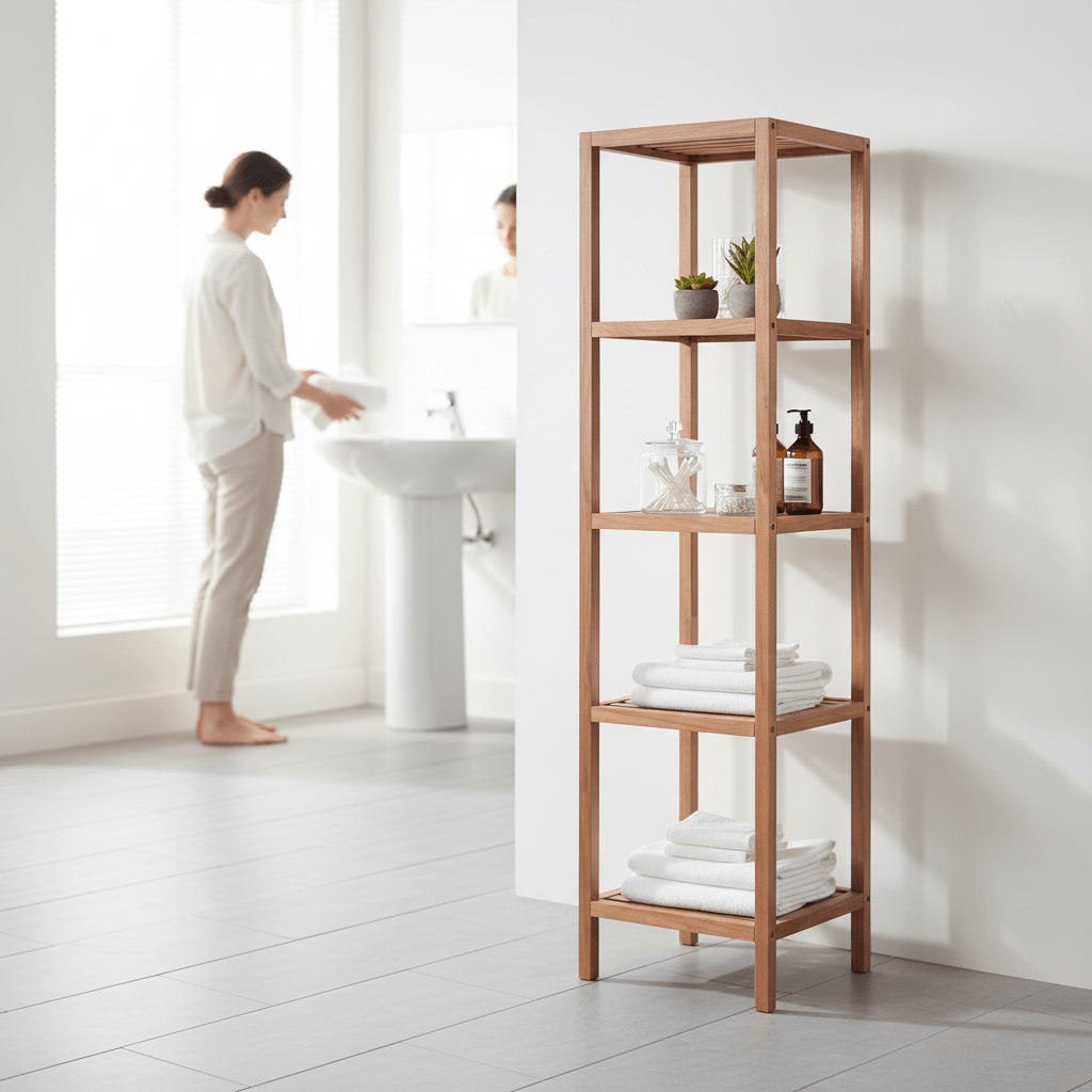 ARLA 5 Tier Walnut Wood Bathroom Shelf Unit