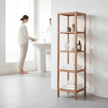 ARLA 5 Tier Walnut Wood Bathroom Shelf Unit