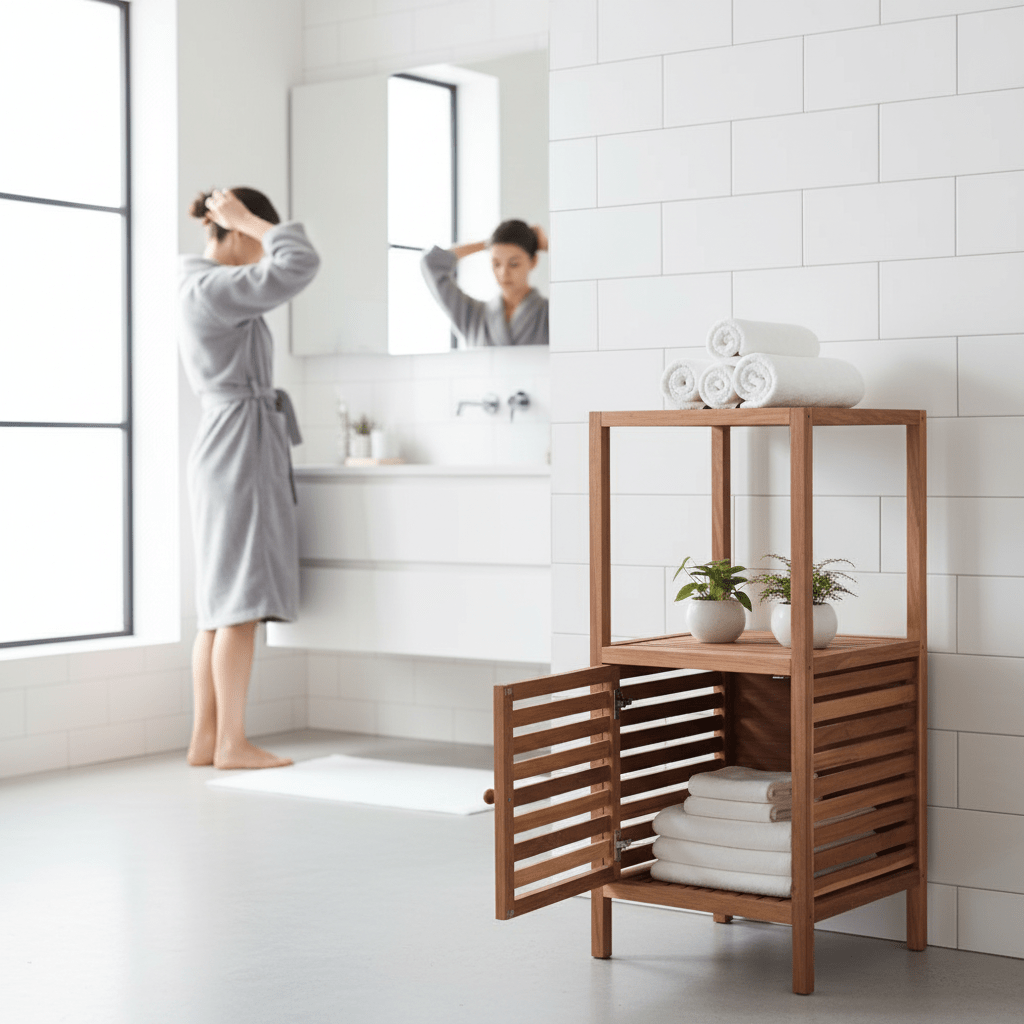 ARLA Two Tier Walnut Wood Bathroom Shelf Unit