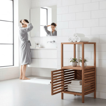 ARLA Two Tier Walnut Wood Bathroom Shelf Unit