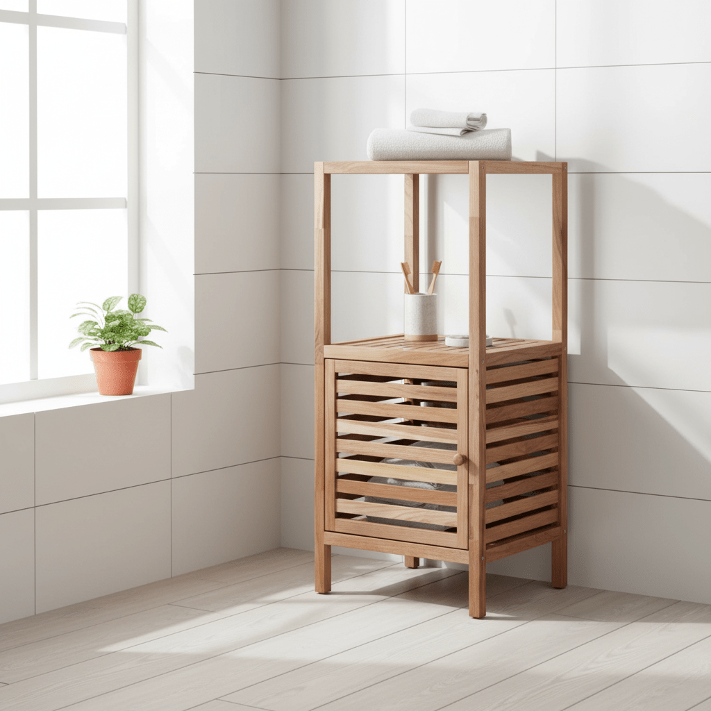 ARLA Two Tier Walnut Wood Bathroom Shelf Unit