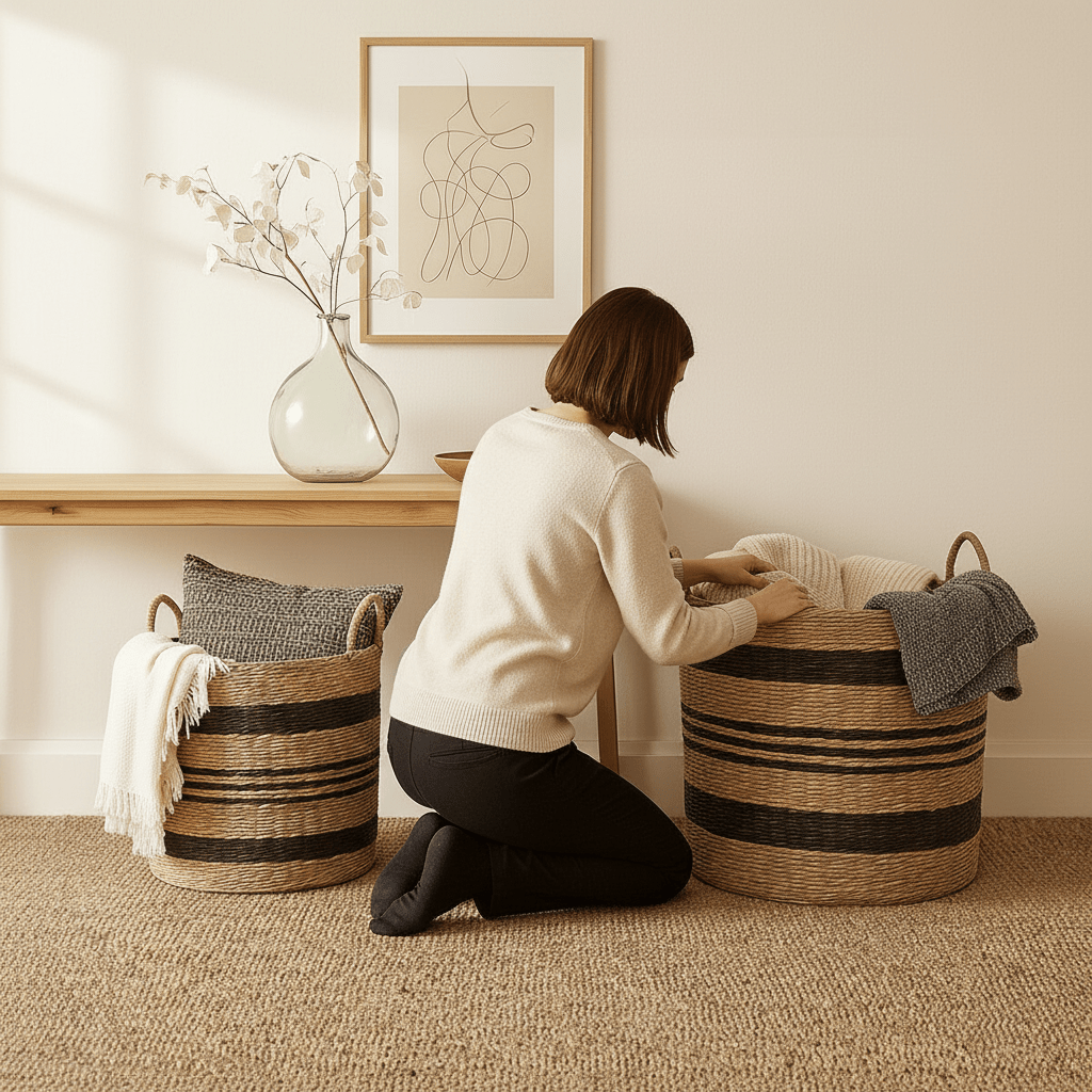 Arles Black Stripes Seagrass Baskets
