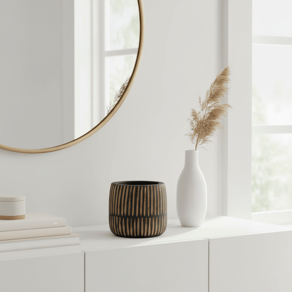 Arlo Large Engraved Natural And Black Wooden Planter