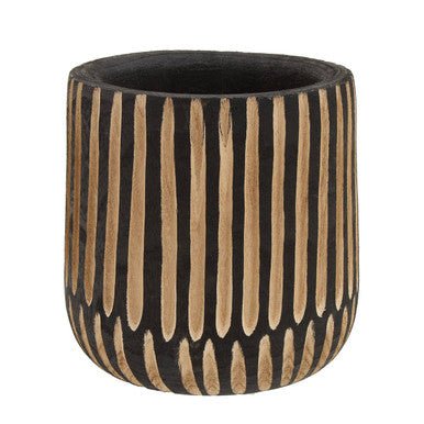 Arlo Large Engraved Natural And Black Wooden Planter