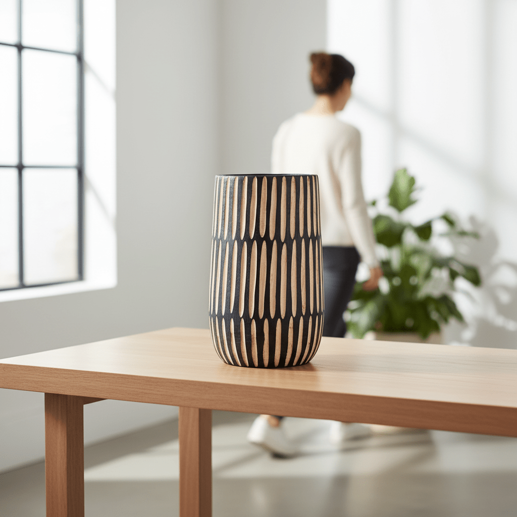 Arlo Large Natural And Black Wooden Vase