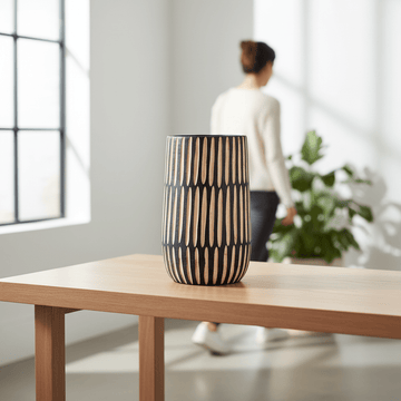 Arlo Large Natural And Black Wooden Vase