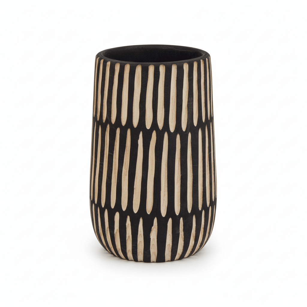 Arlo Large Natural And Black Wooden Vase