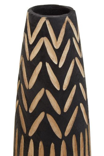 Arlo Large Wooden Engraved Vase In Black And Natural