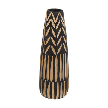 Arlo Large Wooden Engraved Vase In Black And Natural