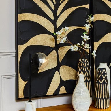 Arlo Large Wooden Engraved Vase In Black And Natural