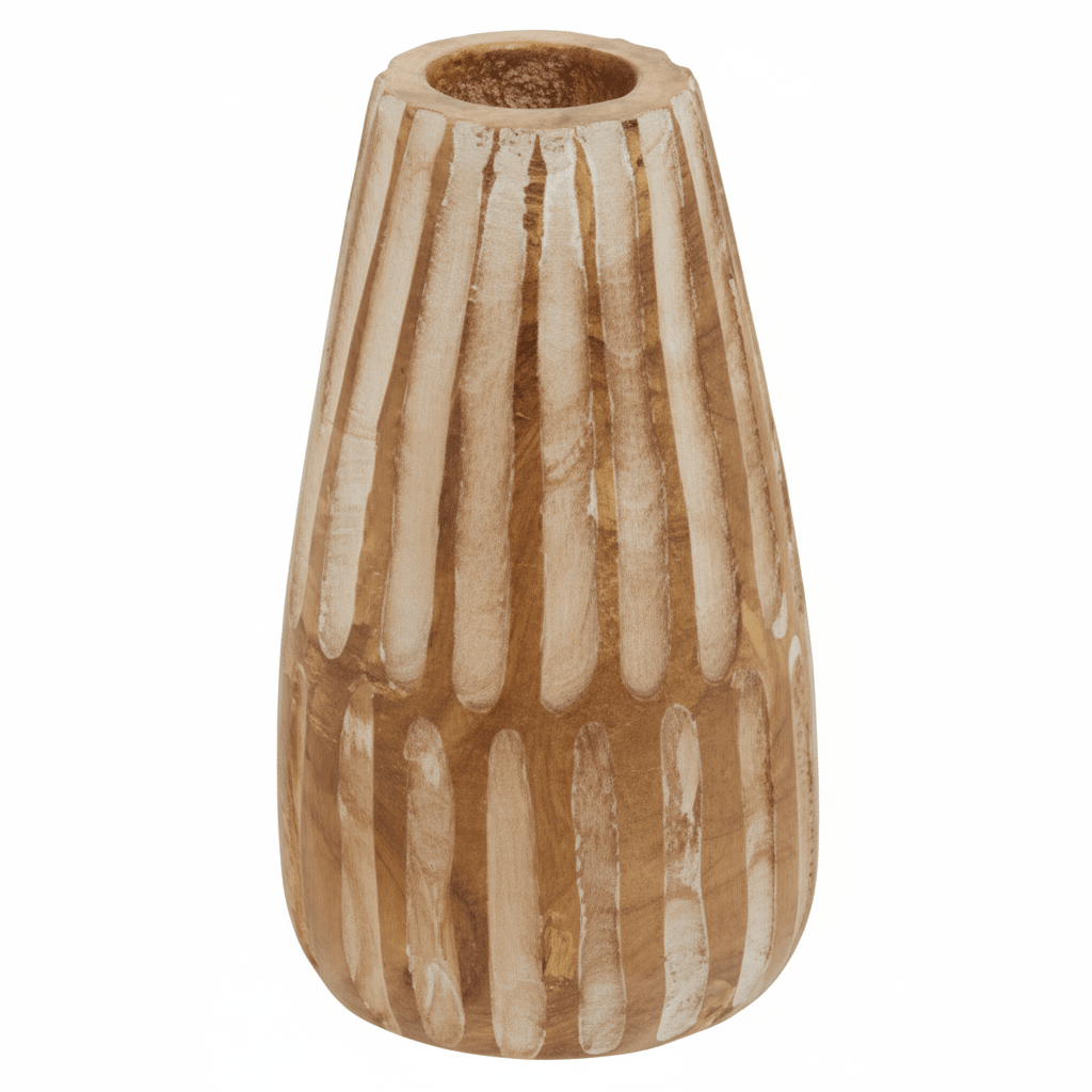 Arlo Large Wooden Engraved Vase In Black And Natural