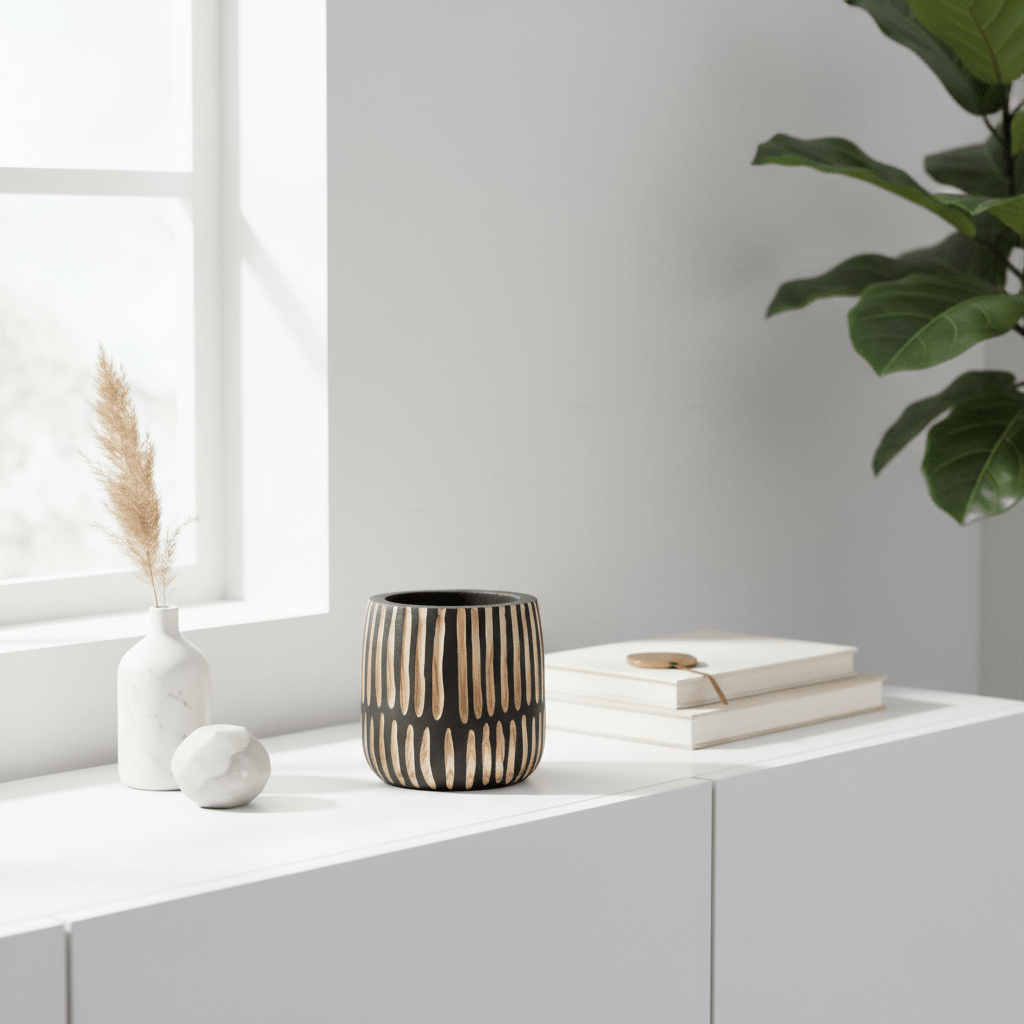 Arlo Small Engraved Natural And Black Planter