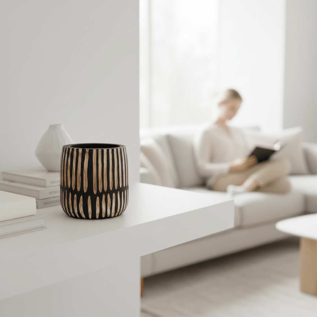Arlo Small Engraved Natural And Black Planter