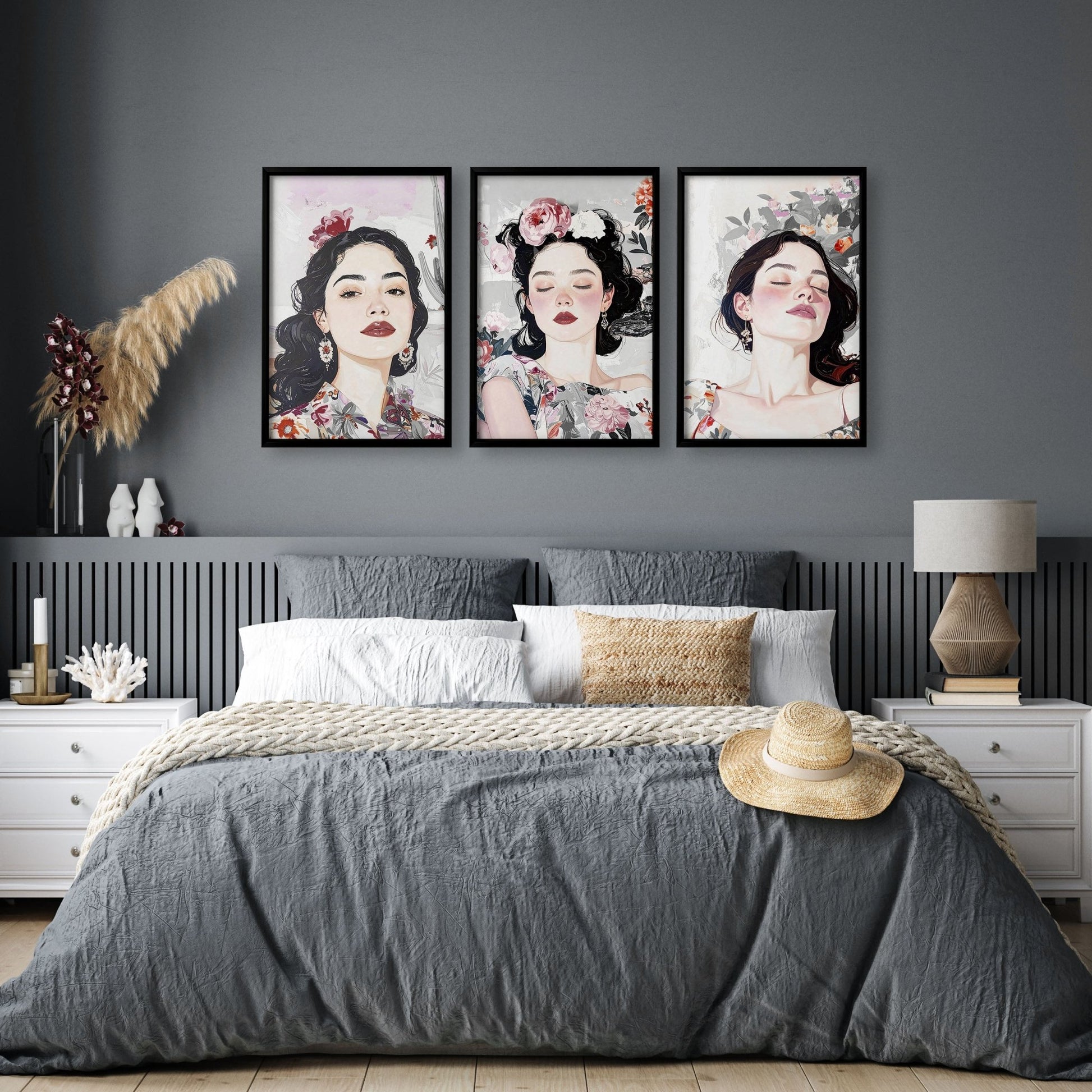 Art Decor For Bedroom Wall | Set of 3 Boho Women Wall art Prints