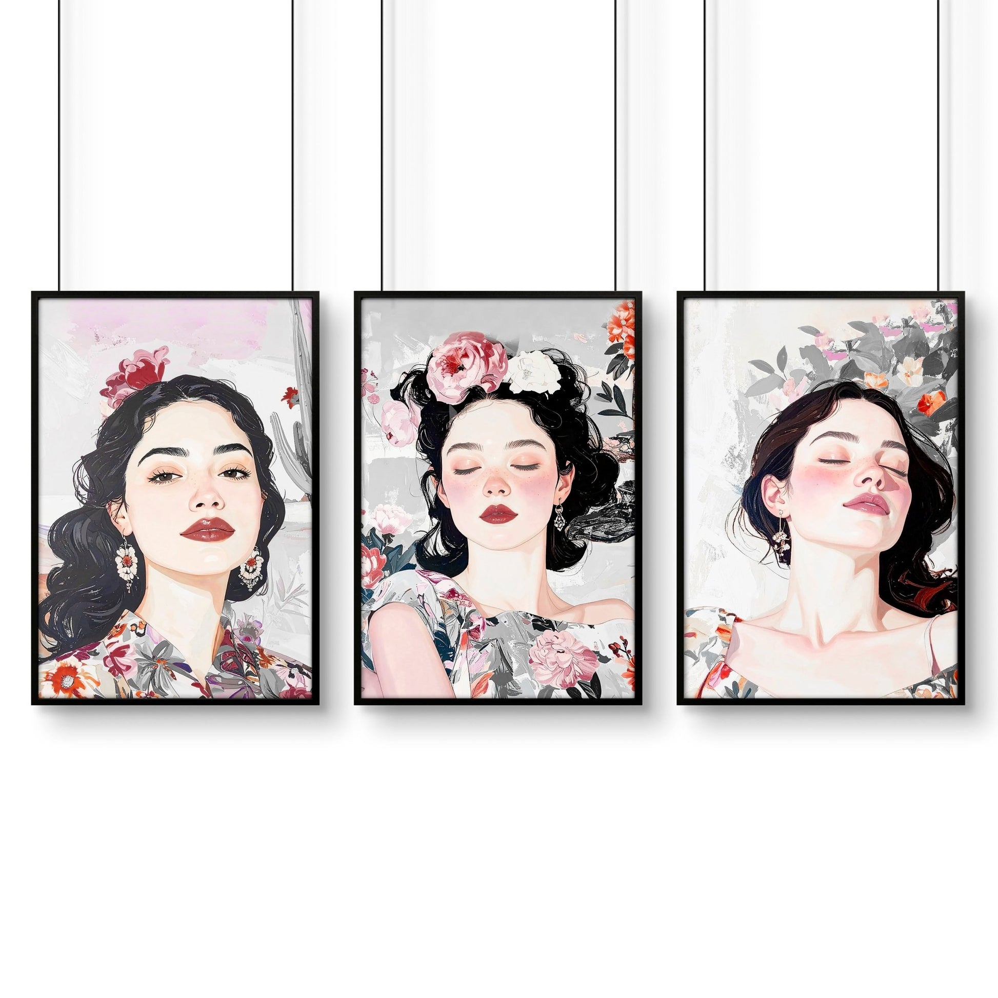 Art Decor For Bedroom Wall | Set of 3 Boho Women Wall art Prints