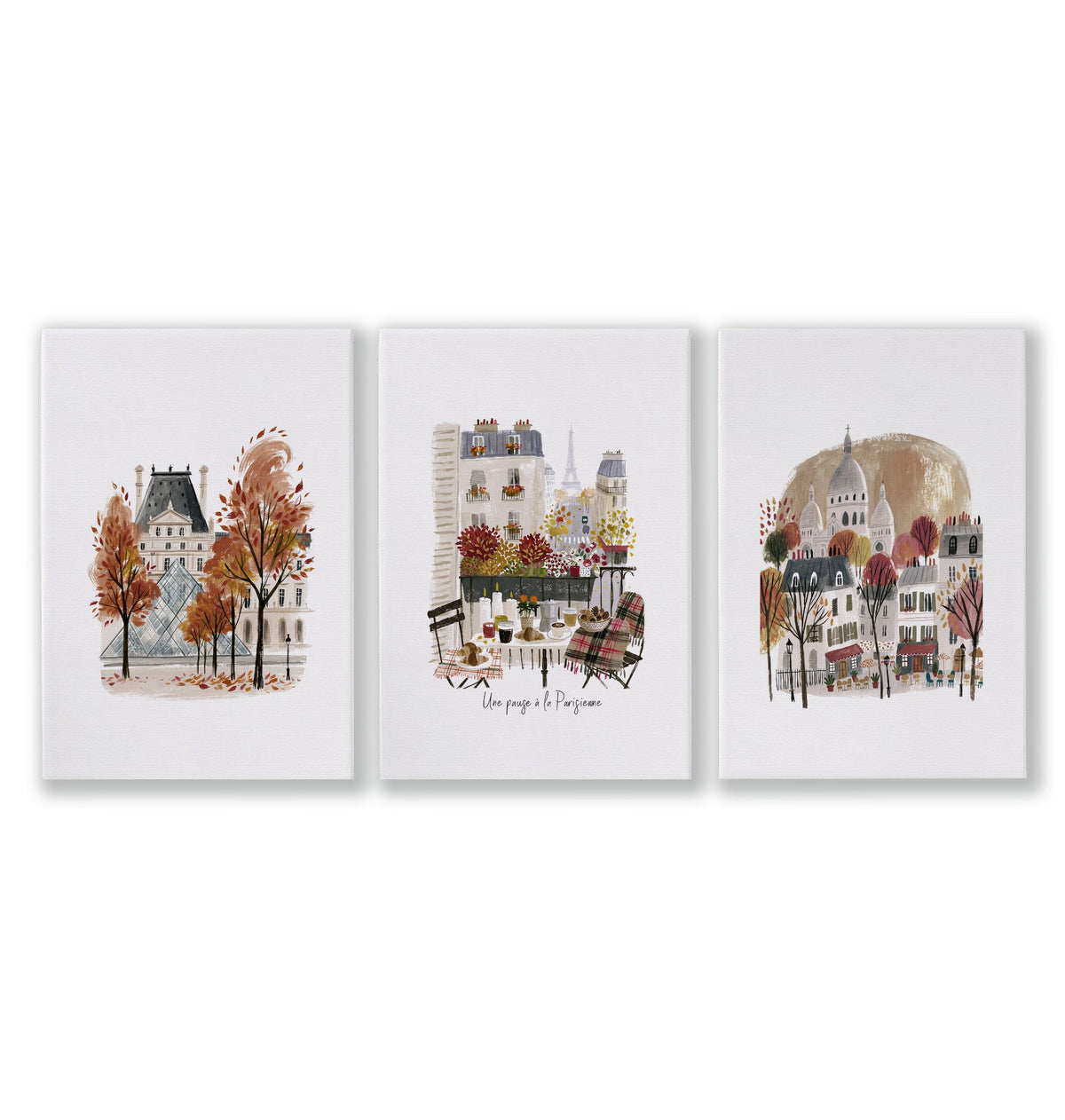 Art for Bedroom Autumn Paris Travel wall art | "Une pause à la Parisienne" Louvre & Montmartre as a wrapped canvas