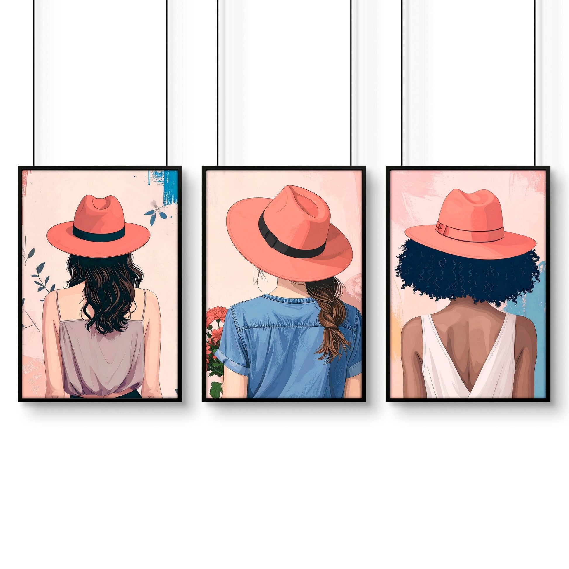 Art For Bedroom | Set of 3 Boho Women Wall art Prints