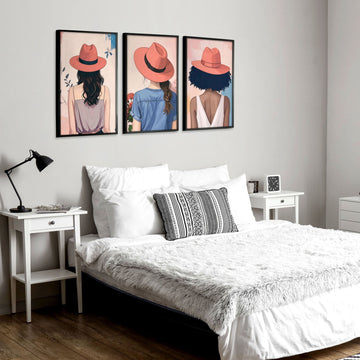 Art For Bedroom | Set of 3 Boho Women Wall art Prints