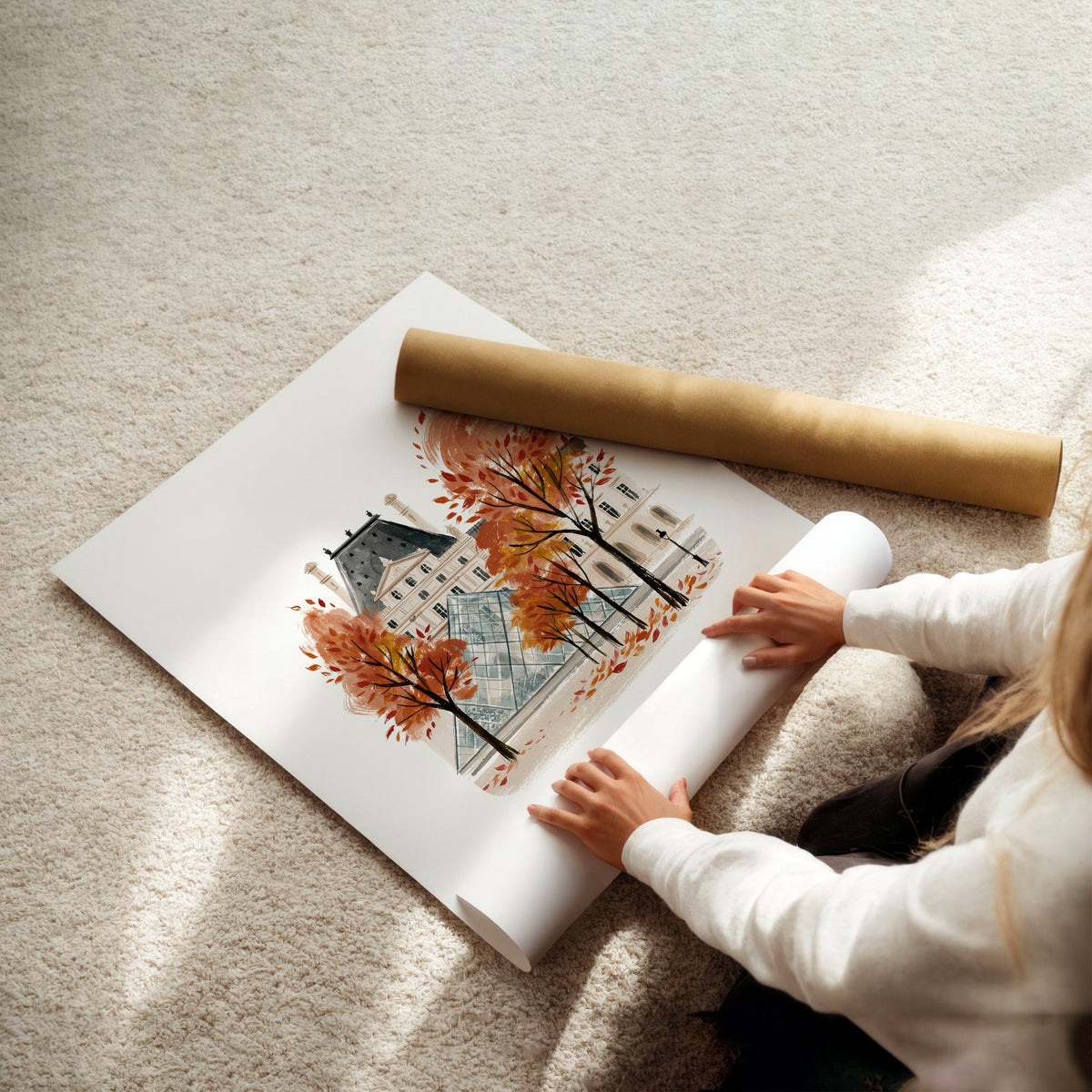 Art for Bedroom Autumn Paris Travel wall art | "Une pause à la Parisienne" Louvre & Montmartre, unframed