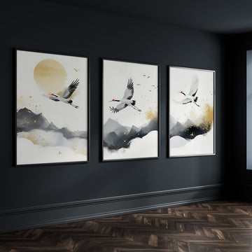Art For Huge Wall | Set of 3 Asian Inspired Wall art Prints