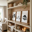 Art Landscape Painting Japanese Ink Wash Black White Red Sun Zen displayed on a wall in a styled room — view 3
