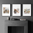 Paris Travel Art Pieces for Wall | Beige, Coral & Grey Illustrated Scenes | 