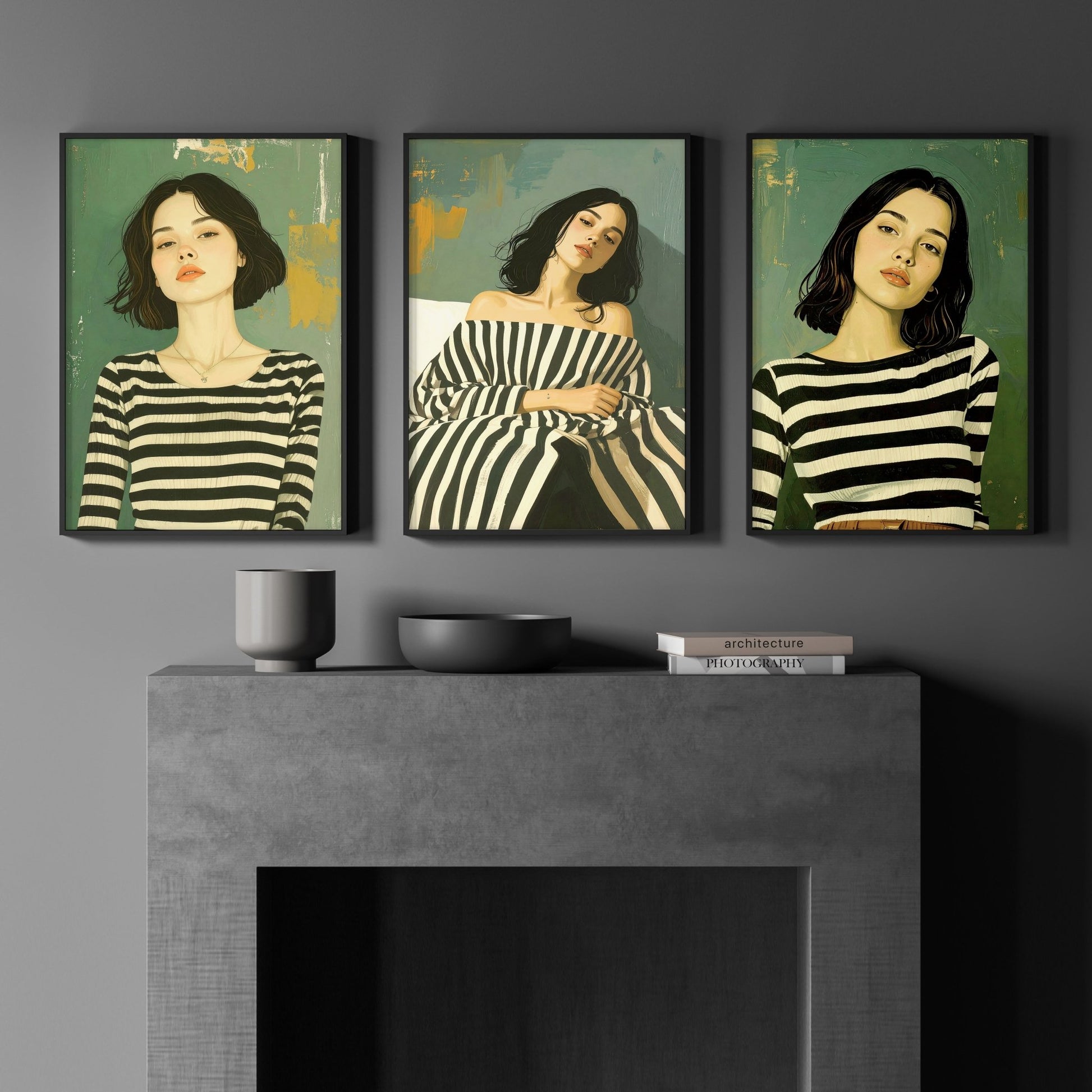 Art Print For Living Room | Set of 3 Boho Women Wall art Prints