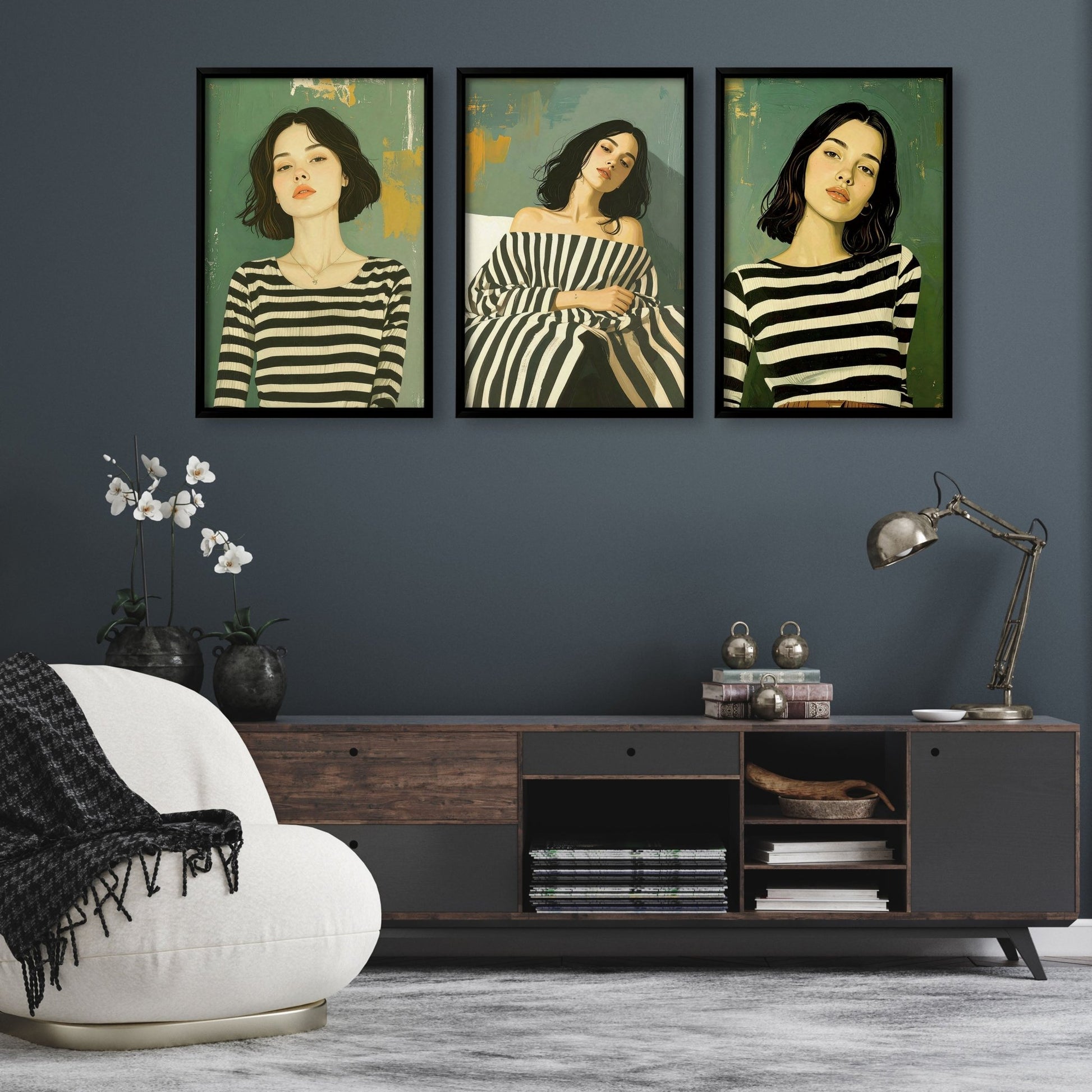 Art Print For Living Room | Set of 3 Boho Women Wall art Prints