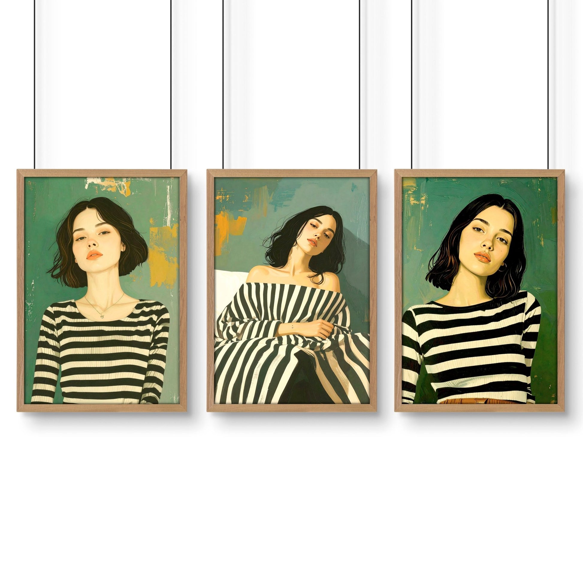 Art Print For Living Room | Set of 3 Boho Women Wall art Prints