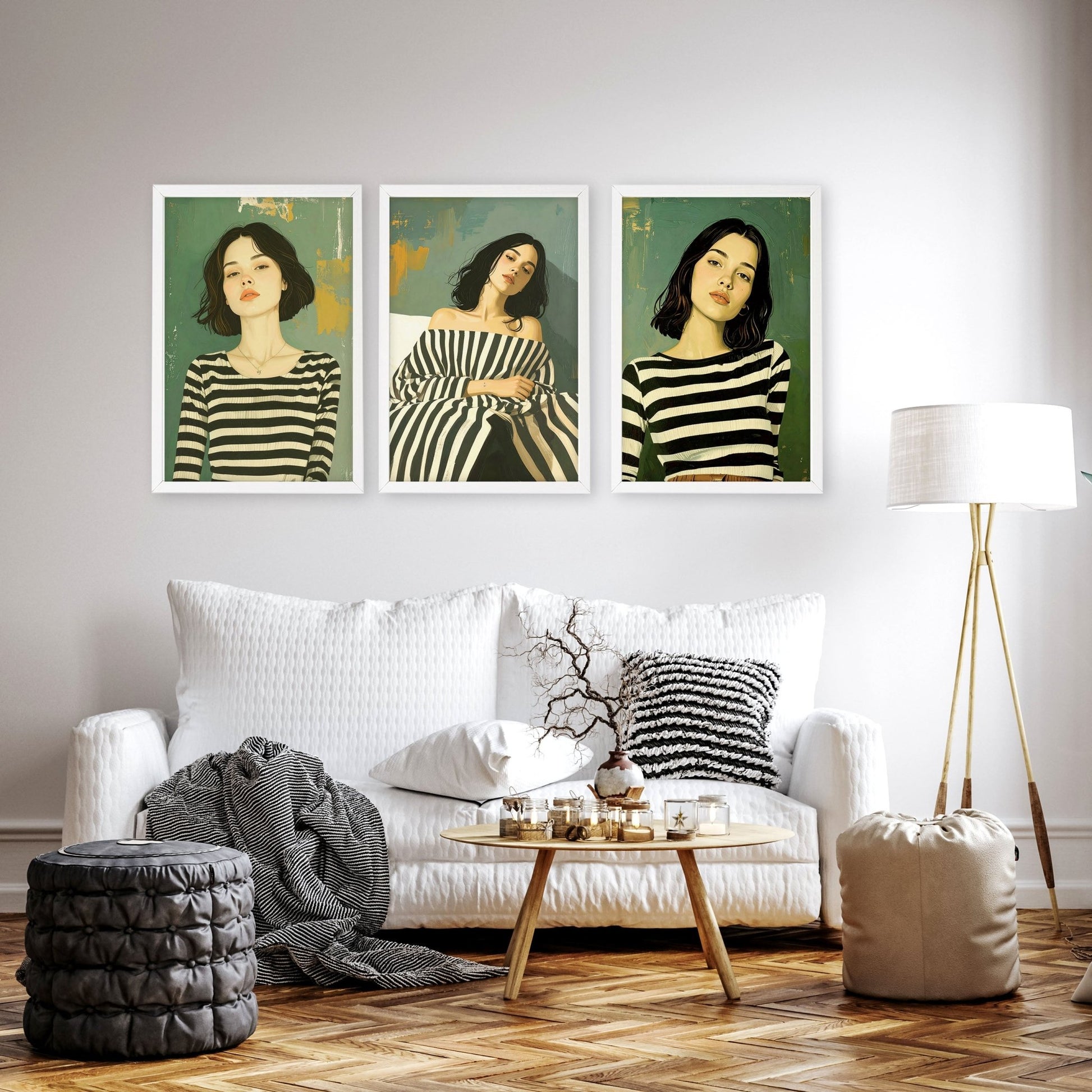 Art Print For Living Room | Set of 3 Boho Women Wall art Prints