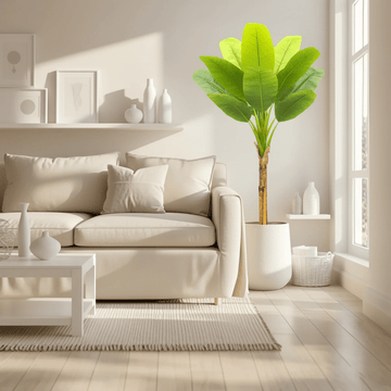 Artificial Banana Leaf Plant with Triple Stalks,Faux Banana Silk Tree,Tropical Fake Leaves Plants Indoor for Home Office
