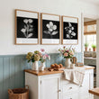 Artwork for a Kitchen Wall Black & White Botanical Floral wall art displayed on a wall in a styled room — view 2