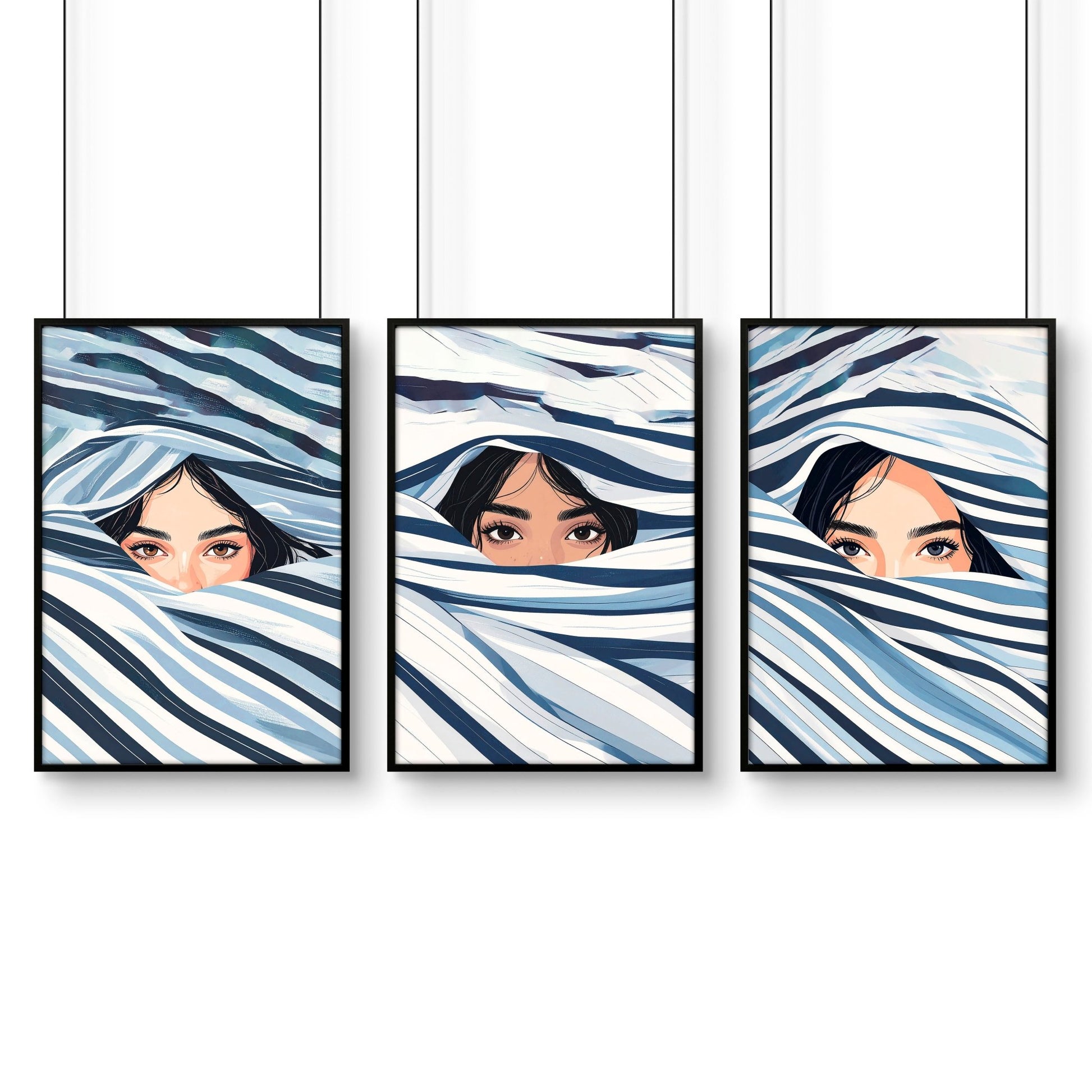 Artwork For Bedroom Wall | Set of 3 Boho Women Wall art Prints