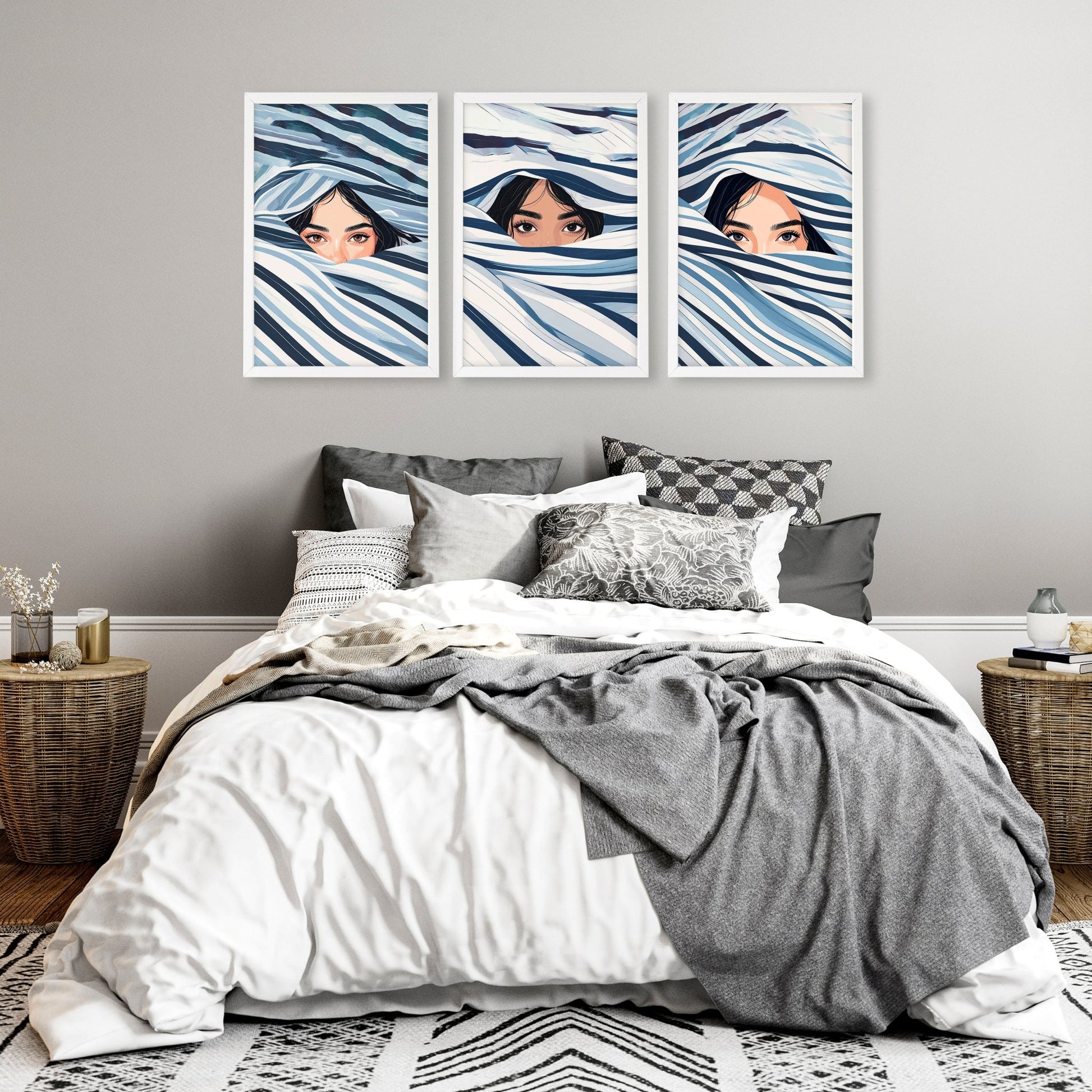 Artwork For Bedroom Wall | Set of 3 Boho Women Wall art Prints