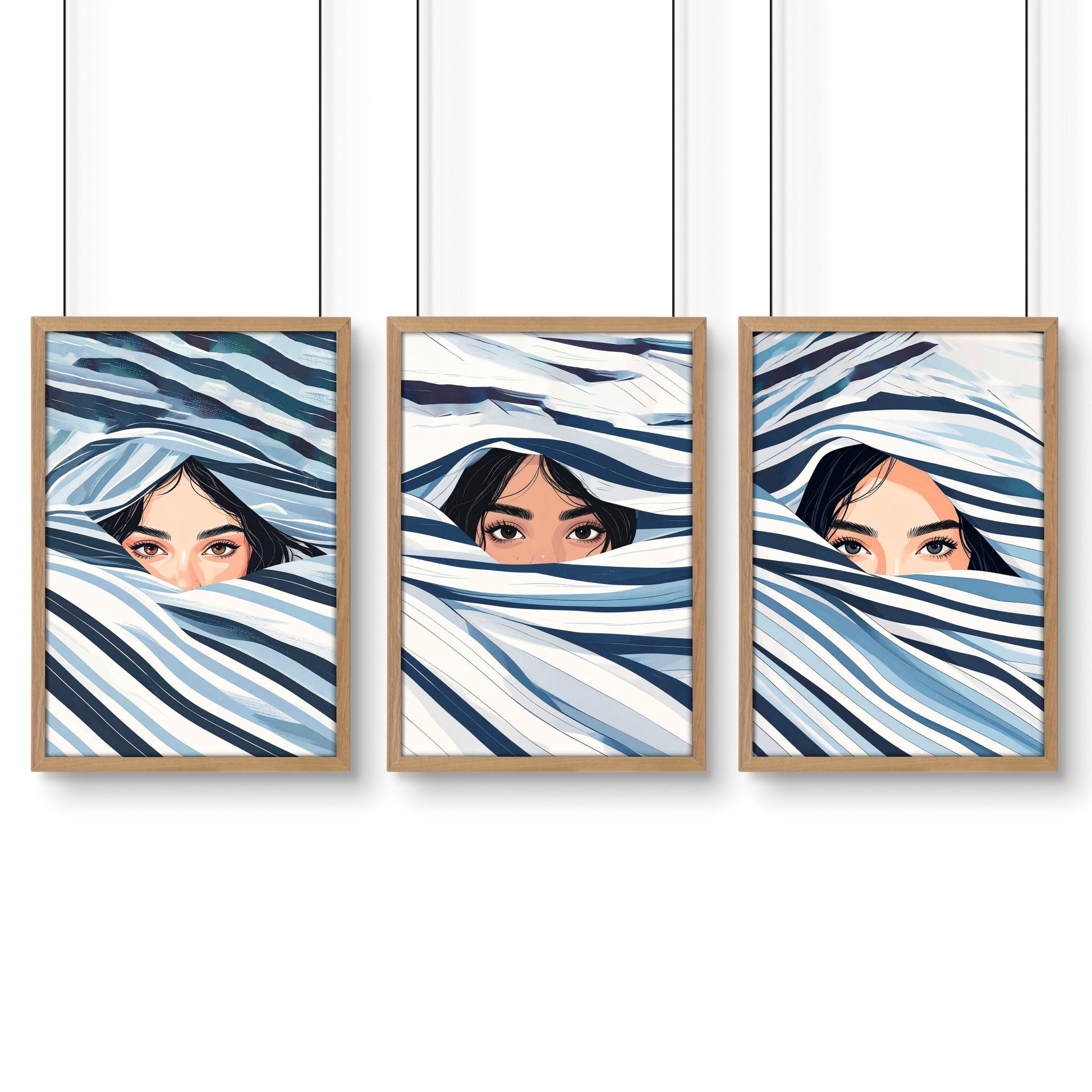 Artwork For Bedroom Wall | Set of 3 Boho Women Wall art Prints