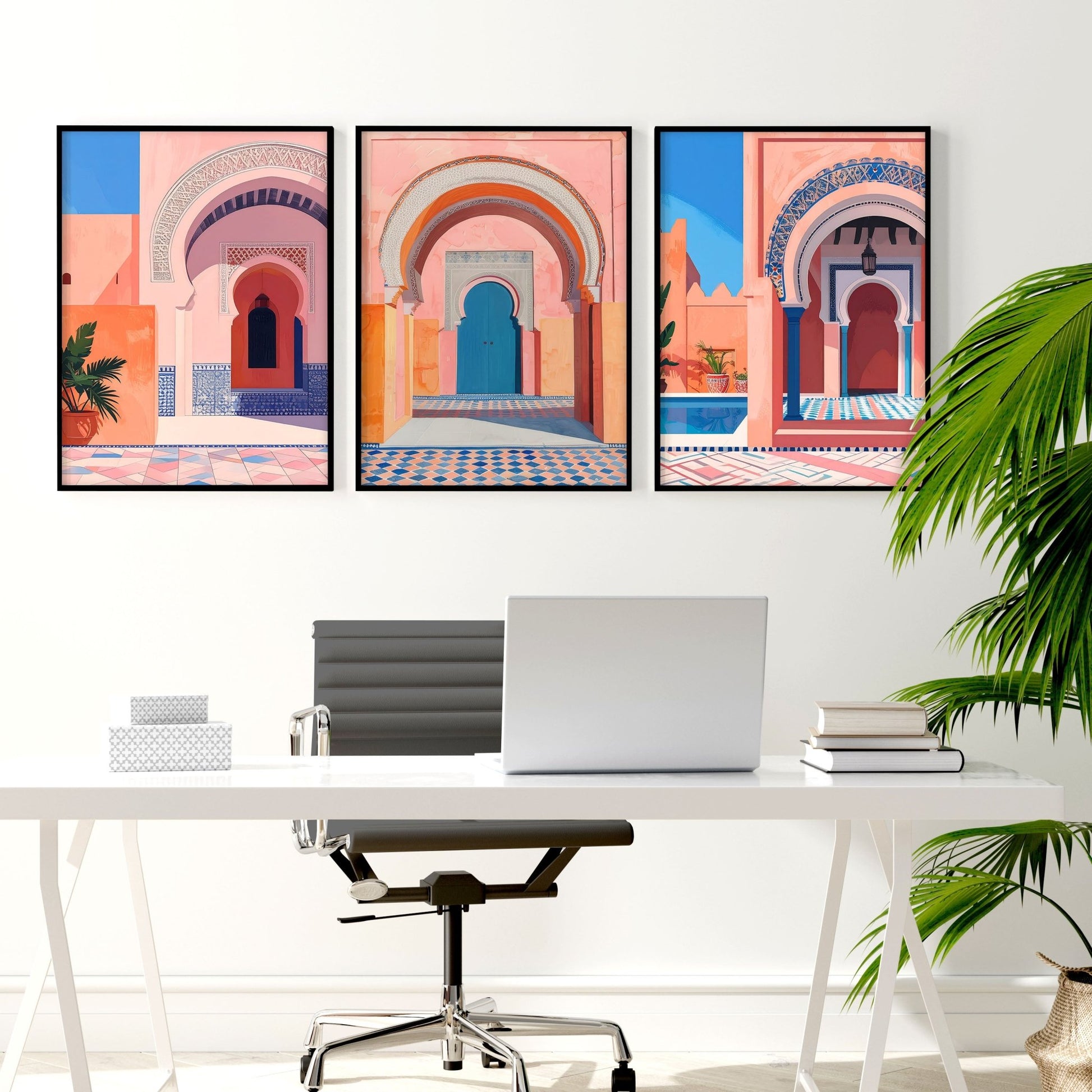 Artwork For Home Office | Set of 3 Moroccan Inspired Wall art Prints