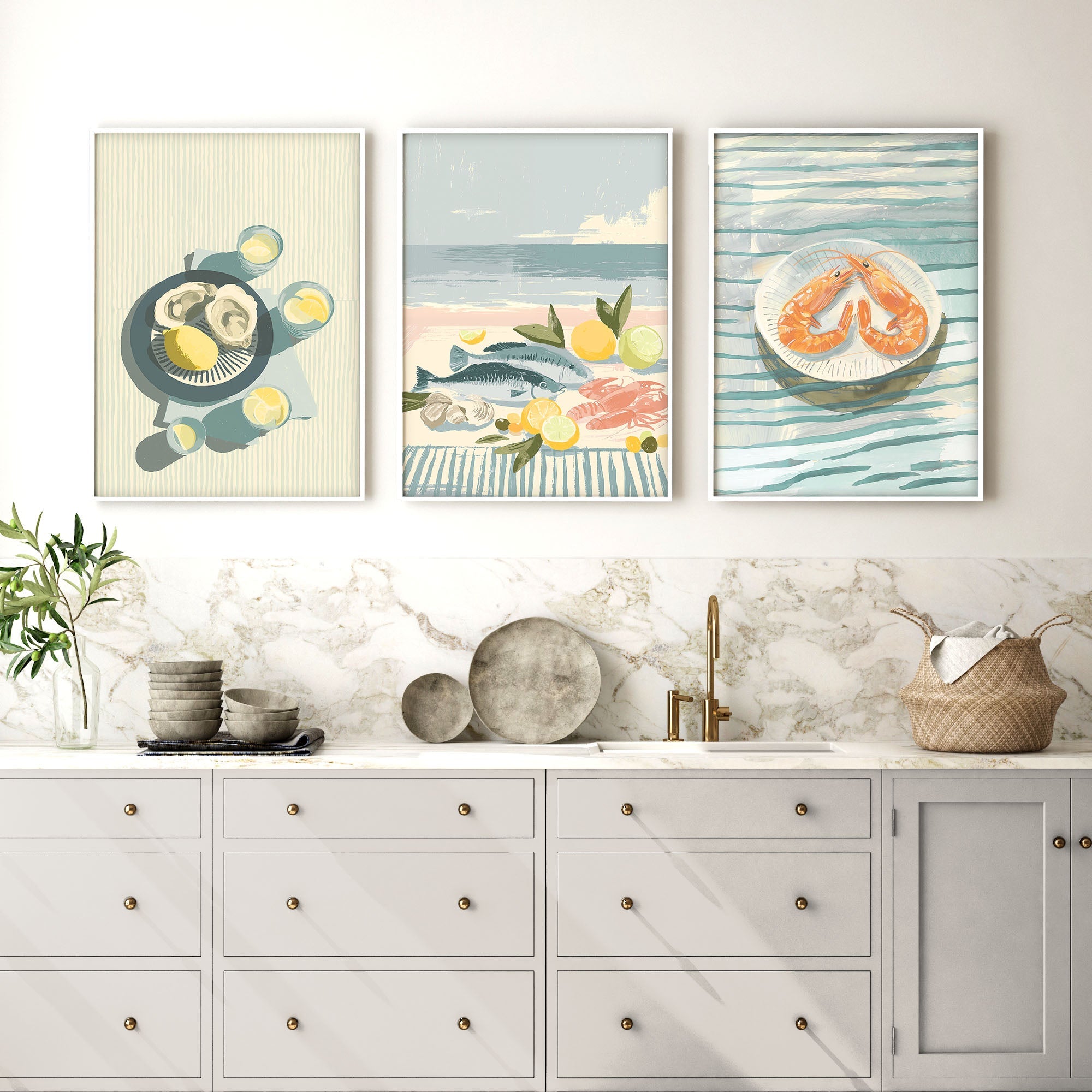 Artwork For Kitchen Wall | Set of 3 Italian Lifestyle Wall art Prints