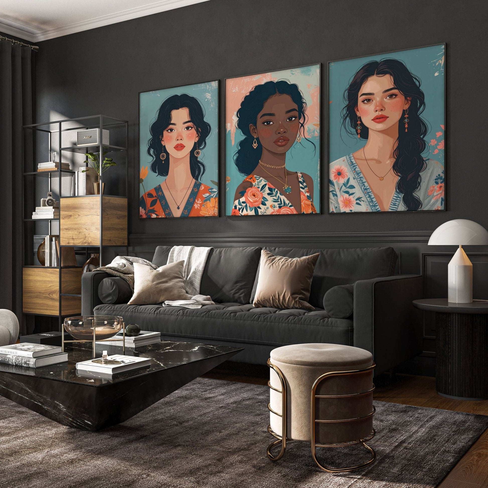 Artwork For Living Room Walls | Set of 3 Boho Women Wall art Prints